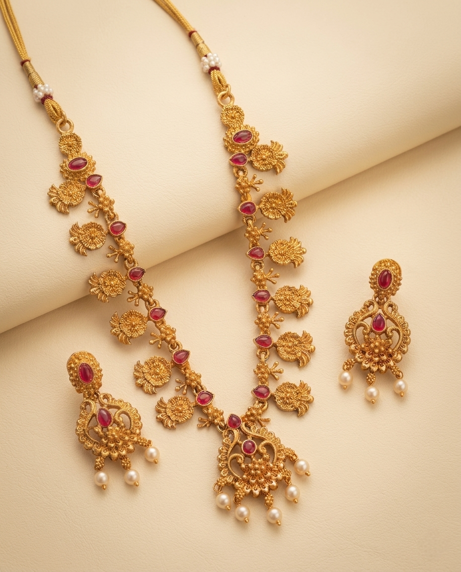 Heritage Temple Long Necklace Set - ae