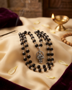 Original 7MM  German Silver Cap Karungali Mala with lord Ayyappa Pendant, 54 Beads, Lab Certified - AE