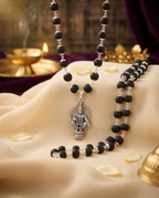 Original 7MM  German Silver Cap Karungali Mala with lord Ayyappa Pendant, 54 Beads, Lab Certified - AE