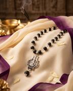 Original 7MM  German Silver Cap Karungali Mala with Om locket, 54 Beads, Lab Certified - AE