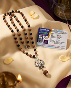 Original 7MM  German Silver Cap Karungali and Rudraksha Mala with Om locket, 54 Beads, Lab Certified - AE