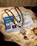 Original 7MM  German Silver Cap Karungali and Rudraksha Mala with Om locket, 54 Beads, Lab Certified - AE