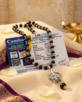 Original 7MM  German Silver Cap Karungali Mala with Om locket, 54 Beads, Lab Certified - AE