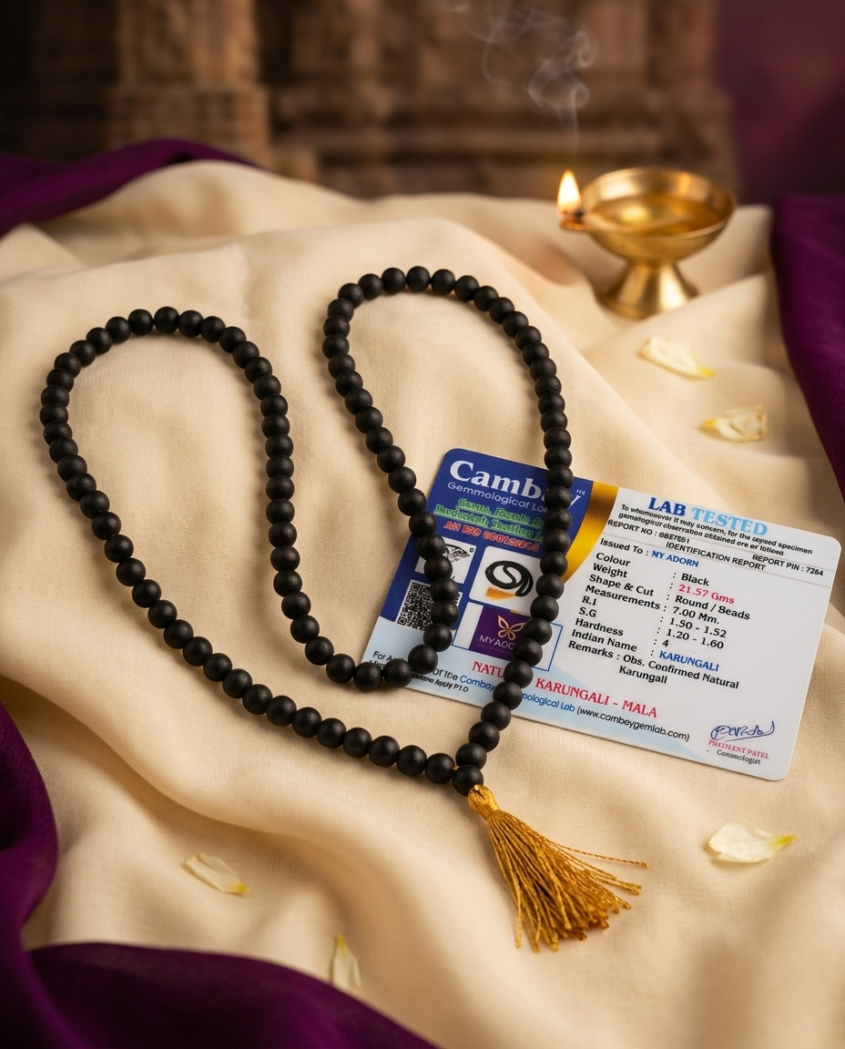 Original 7 MM Karungali Mala (108 Beads) – Lab Certified - AE