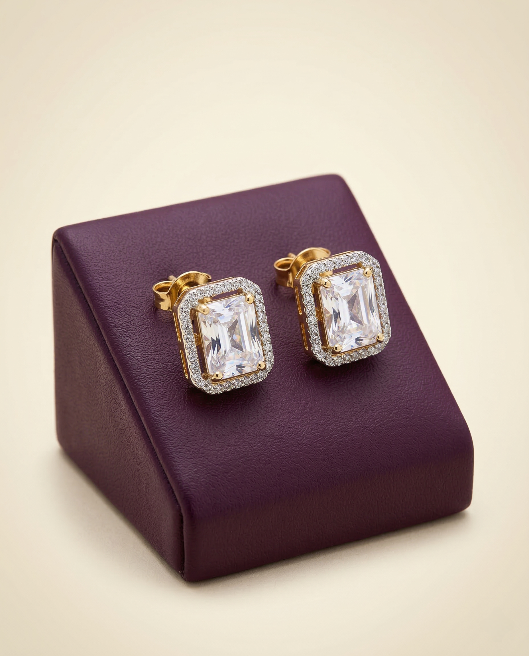 American Diamond Tops – Elegant 2 Tone Stud Earrings