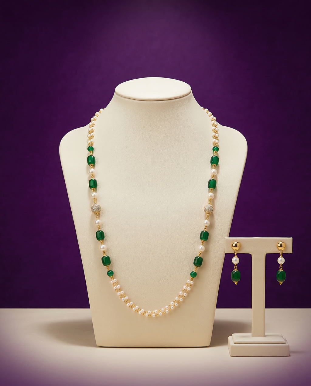 American Diamond Delicate Mala Necklace Set – Gold Plated Elegance
