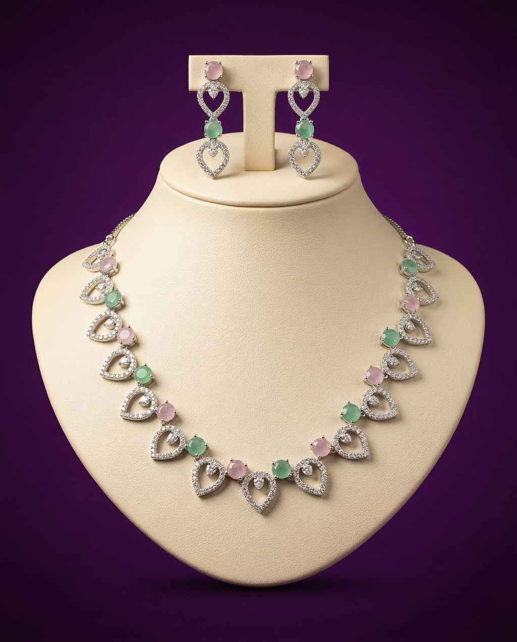 American Diamond Classic Necklace Set With Rhodium Plating