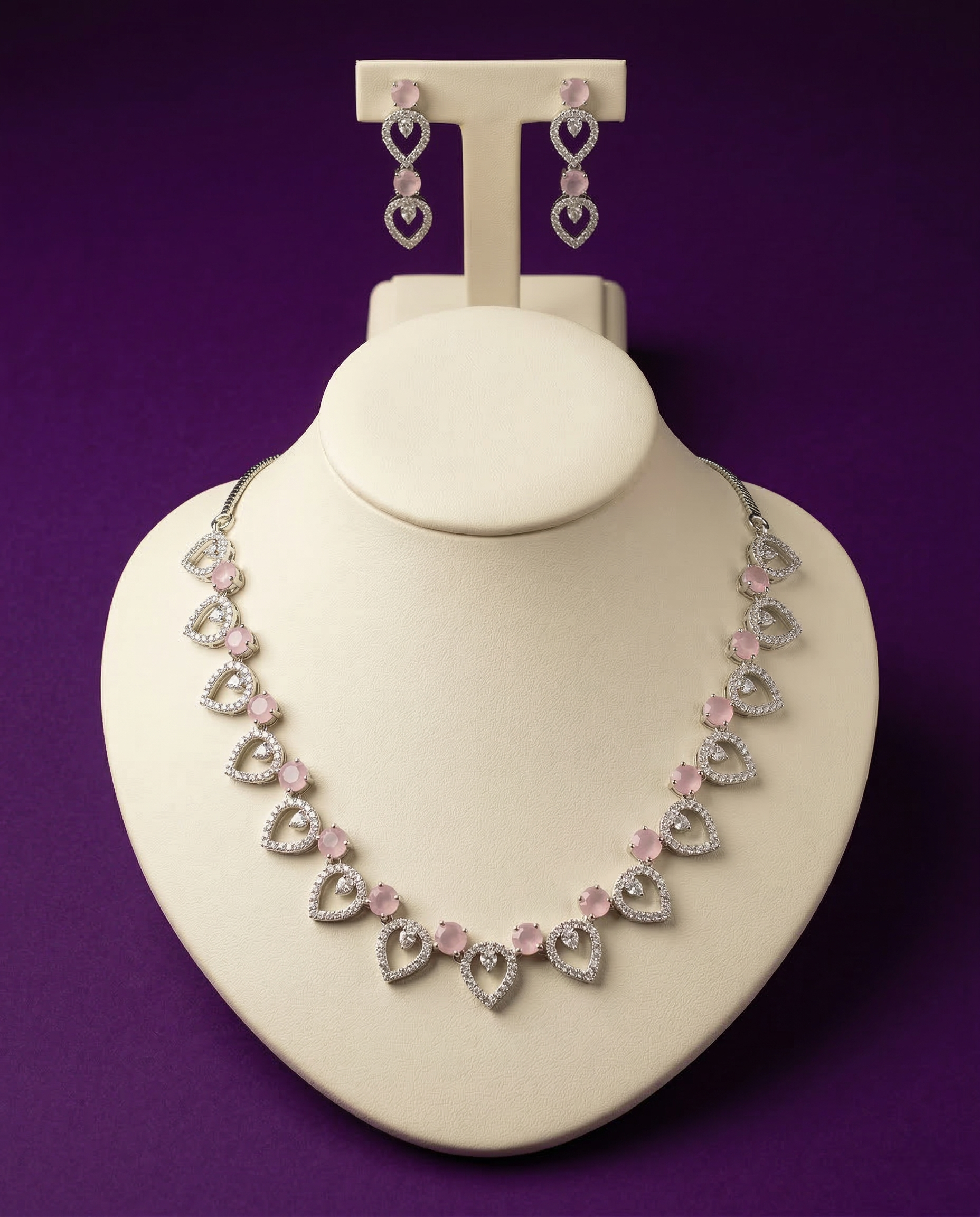 American Diamond Classic Necklace Set With Rhodium Plating