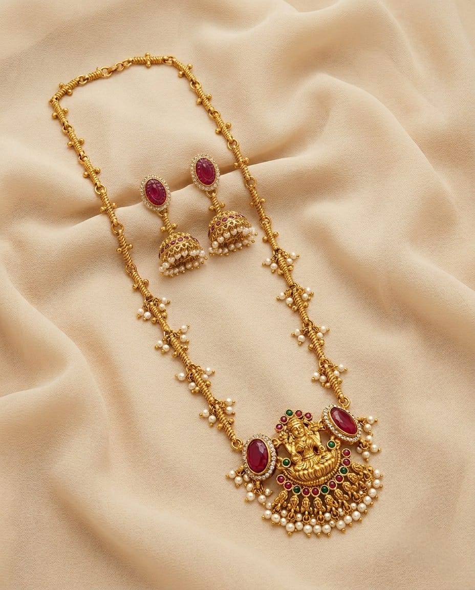 Lakshmi Pearl Drop Long Necklace Set
