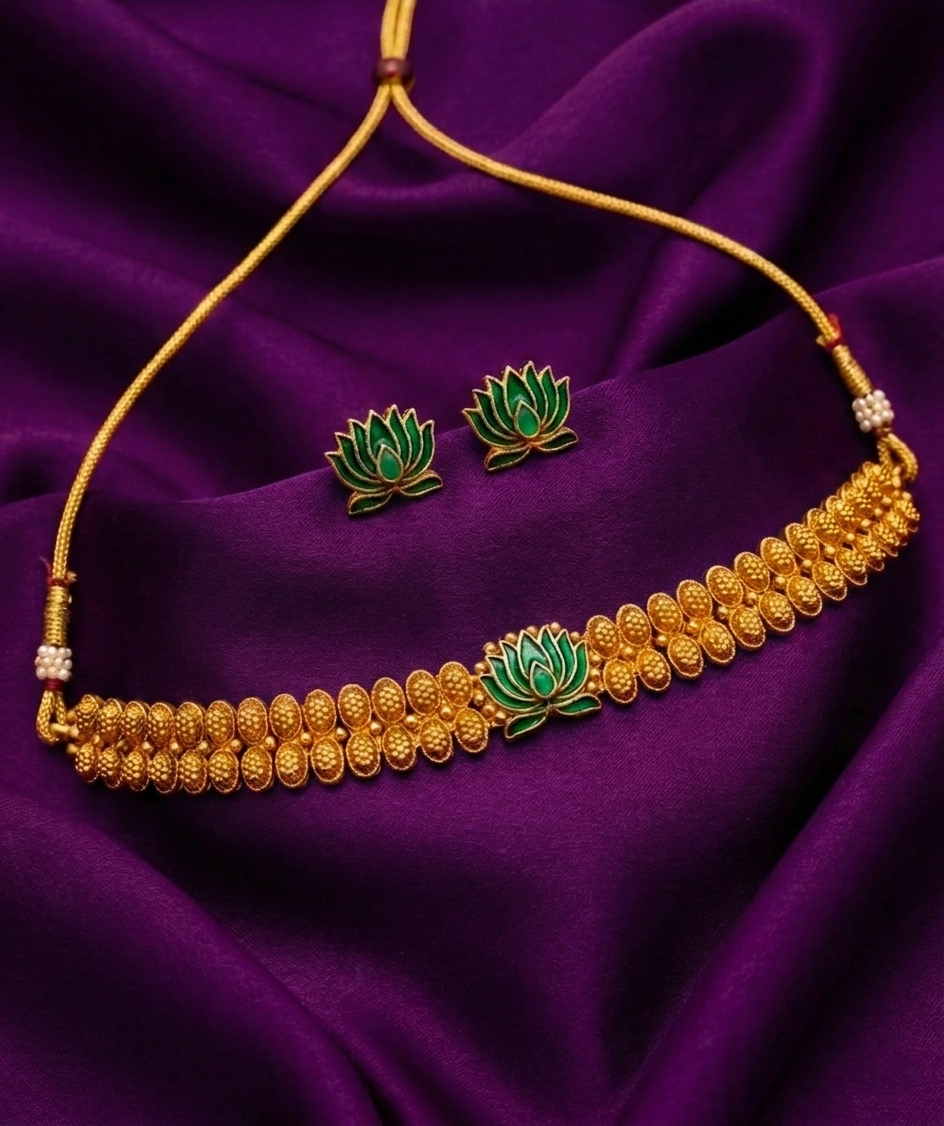 Classic Padma Temple Choker Necklace Set - ae