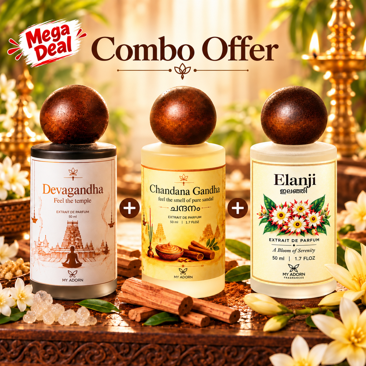 Devagandha, Chandana Gandha & Elanji Divine Fragrance Triple Combo