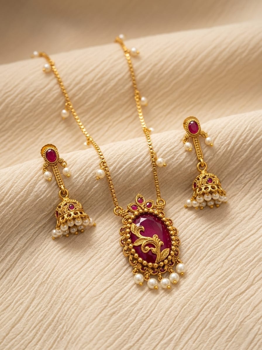 Pearl Drop Pendant Necklace Set -ae