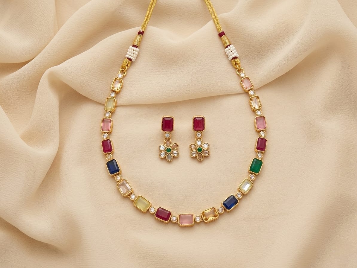 Elegant Multicolor Stone Necklace Set-ae