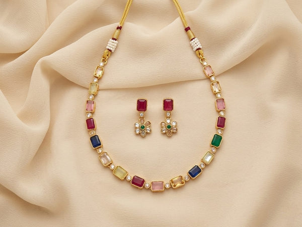 Elegant Multicolor Stone Necklace Set-ae