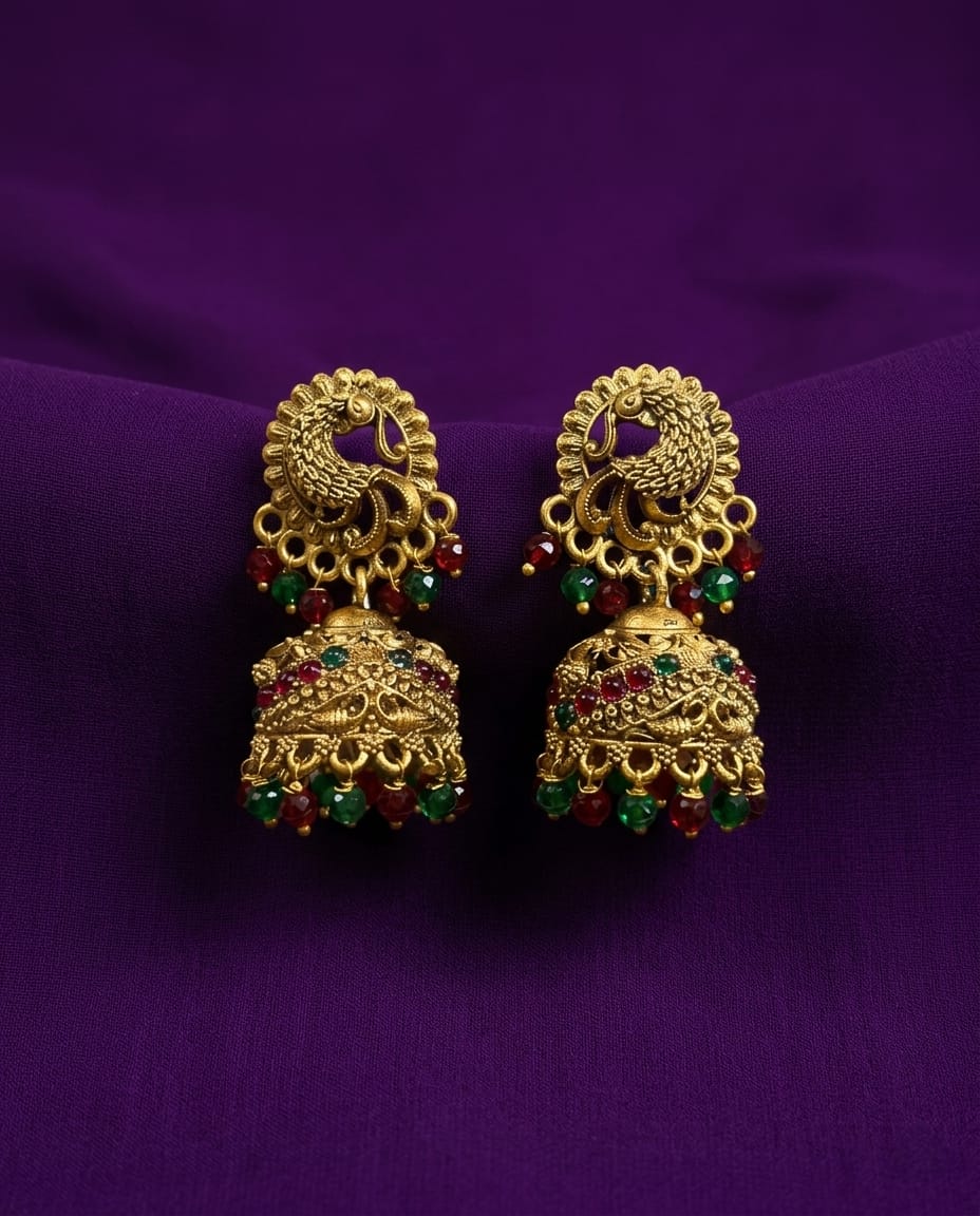 Peacock Design Ethnic Jhumka Earrings - ae