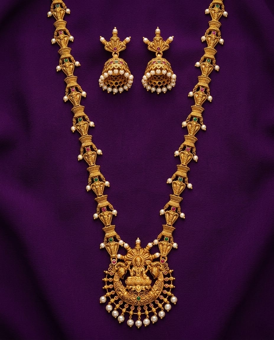 Lakshmi Pearl Long Necklace Set - ae