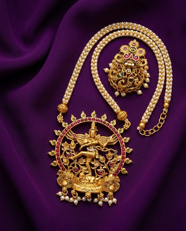 Divine Nataraja Pearl Pendant Necklace Set - ae