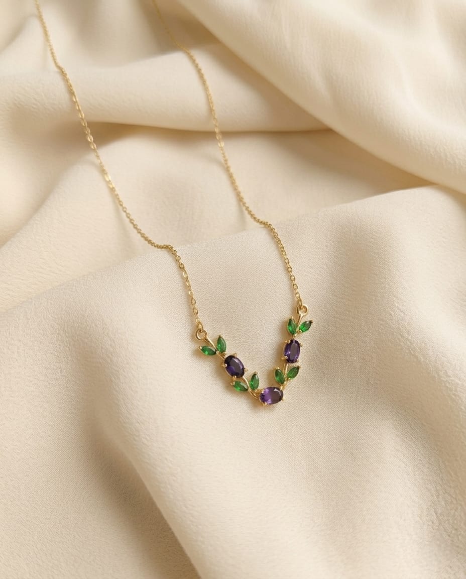 Amethyst Leaf Charm Necklace - ae