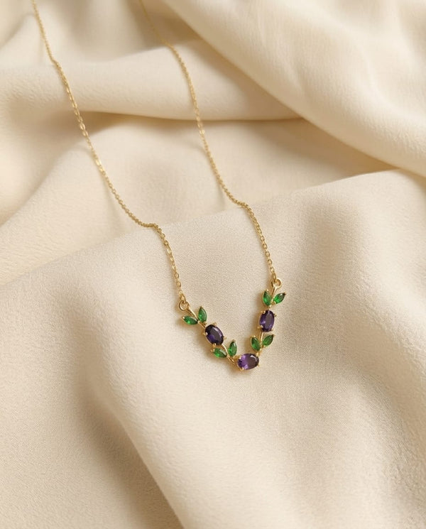 Amethyst Leaf Charm Necklace - ae