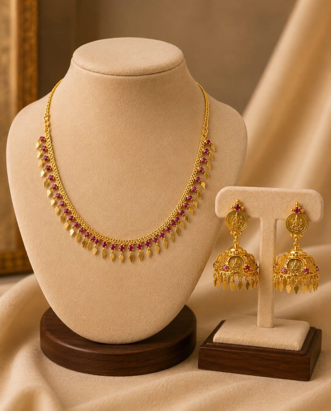 Lakshmi  Elakkathali Necklace & Jhumka Set Combo