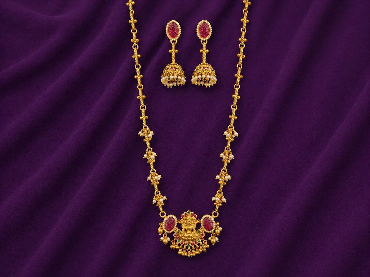 Lakshmi Pearl Drop Long Necklace Set