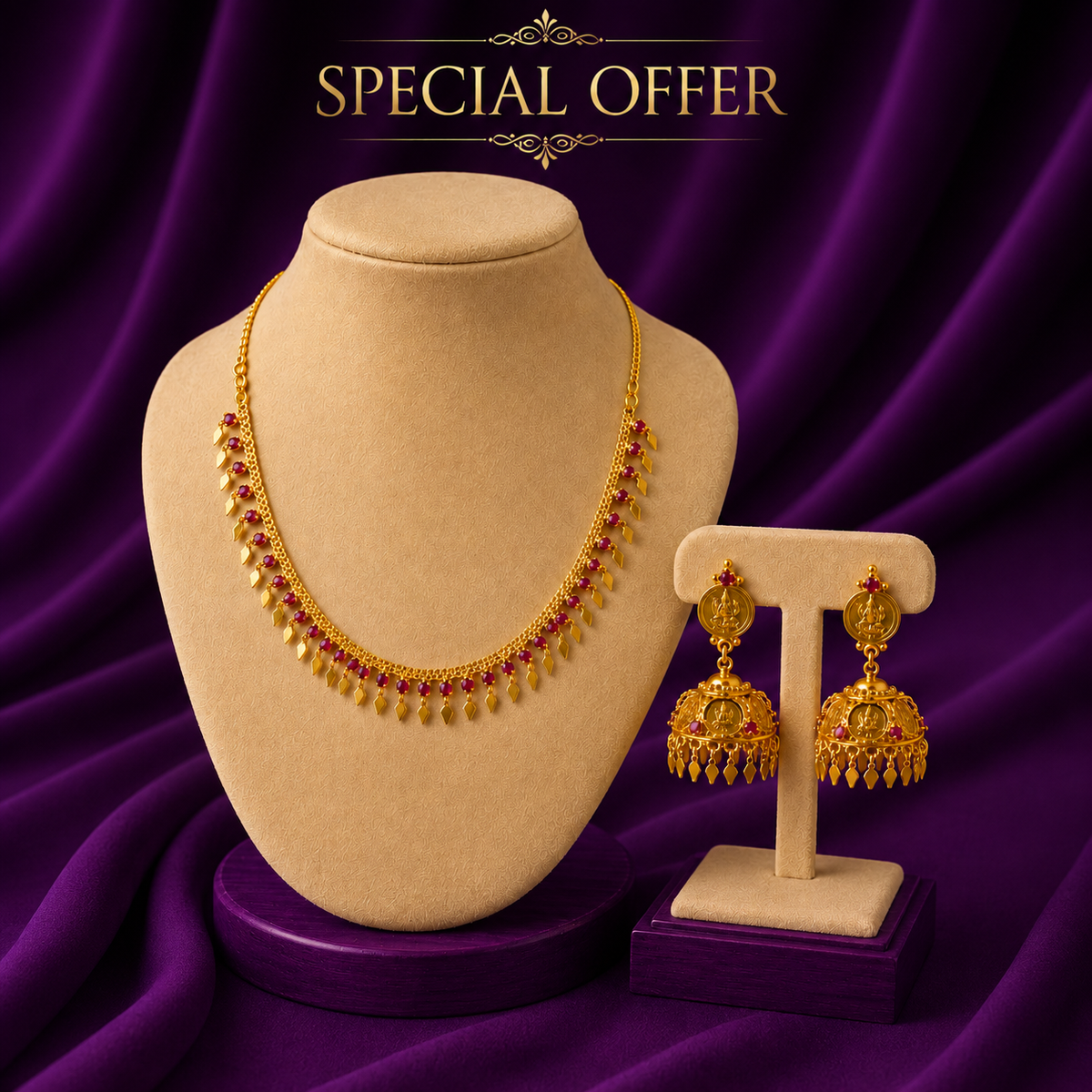 Lakshmi  Elakkathali Necklace & Jhumka Set Combo