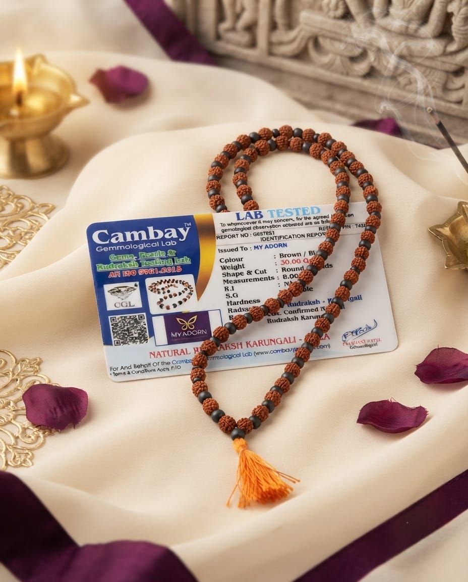 Original 8MM Karungali + Rudraksha Mala (108 Beads) – Lab Certified - AE